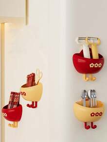 1pc Cartoon Kitchen Fridge Storage Organizer Rack With Hooks - Multicolor - View 5