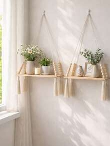 1/2件套编织挂架，浅色木绳壁挂式收纳架，波西米亚风植物吊篮，适用于室内客厅卧室，现代波西米亚风悬挂式收纳架，多功能编织壁挂架，简约优雅悬挂式收纳架，时尚家居装饰展示架，适用于浴室、厨房、卧室或客厅墙面 - 彩色 - 查看 8