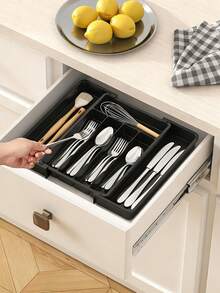 餐具抽屉收纳盒，可伸缩厨房用具托盘，厨房用品分类收纳，防尘餐具抽屉分隔盒，多功能收纳盒，厨房抽屉收纳盒，适用于餐具、叉子、勺子等。 - 彩色 - 查看 4