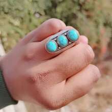 Exotic Bohemian Turquoise Ring, Minimalist Oval Design Showcases Elegance, Suitable For Various Festivals And Parties, A Unique Gift Idea - Silver - View 1