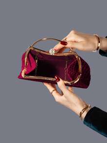 REMANLAND 1个纯色条纹金属手柄环，天鹅绒优雅时尚搭扣，适合女士派对、婚礼、宴会、手拿包和手提包 - 酒紅色 - 查看 6