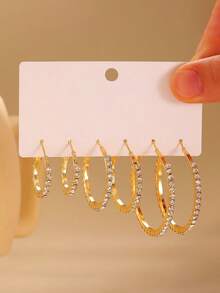 6 đôi bông tai đính đá hình chữ C phóng đại thời trang, trang sức dự tiệc sang trọng - Vàng - Xem 5