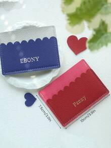 1pc Custom Name Duotone Scallop Card Case Customized Initals Credit Card Holder, Custom Engraved Credit Card Holder With Golden Lettering, Personalized Pu Leather Credit Card Holder Wallet ,With A Fun Scalloped Shape Personalized Golden Monogram Slim Id Card Wallet With 3 Slots Synthetic Leather Slim Front Pocket Wallet - Multicolor - View 9