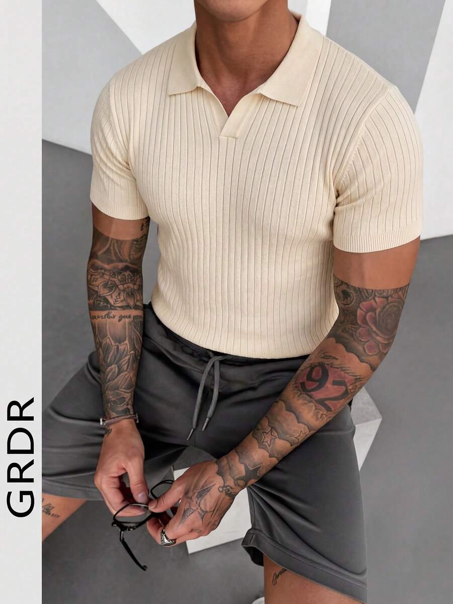GRDR Camisa polo de verano de hombre con mangas cortas y costillas - Albaricoque - Ver 1