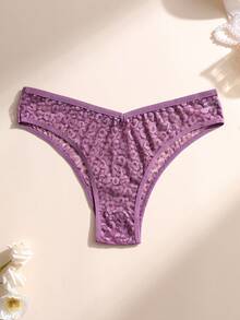 3pcs/Set Plus Size Women Sexy Lace Bikini Panties, V-Shape Waistline Seamless Hollow Out Solid Color Fashionable Sports Underwear - Multicolor - View 7