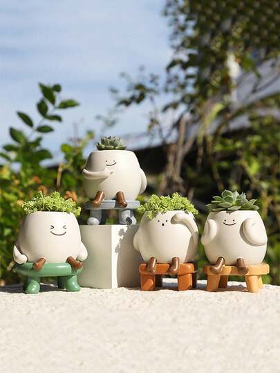 Chậu trồng cây mọng nước cao cấp dễ thương - Chậu hoa trang trí hàng đầu có chân đế, phù hợp cho cây trồng trong nhà, chậu cây hình mặt cười đáng yêu dành cho cây mọng nước.