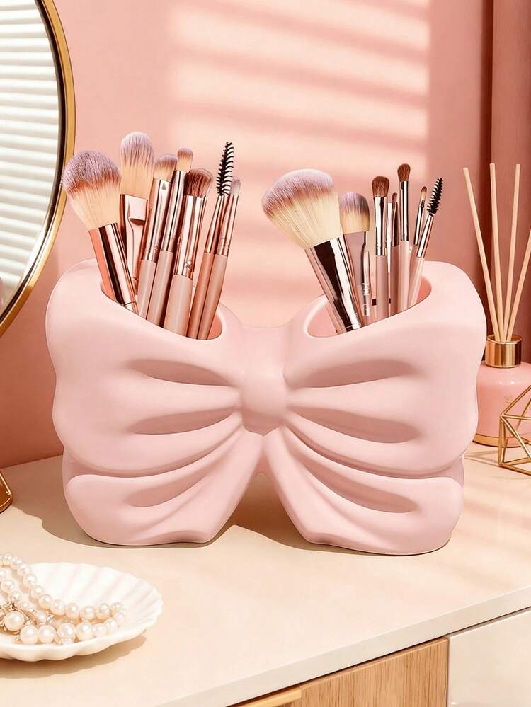 1pc Cute Bow-Shaped Desktop Organizer, Versatile Makeup Brush & Office Supply Holder, Creative Decorative Design Suitable For Women, Home, Holidays, Bathroom, Bedroom, Large Capacity, Thoughtful Gift - Multicolor - View 13