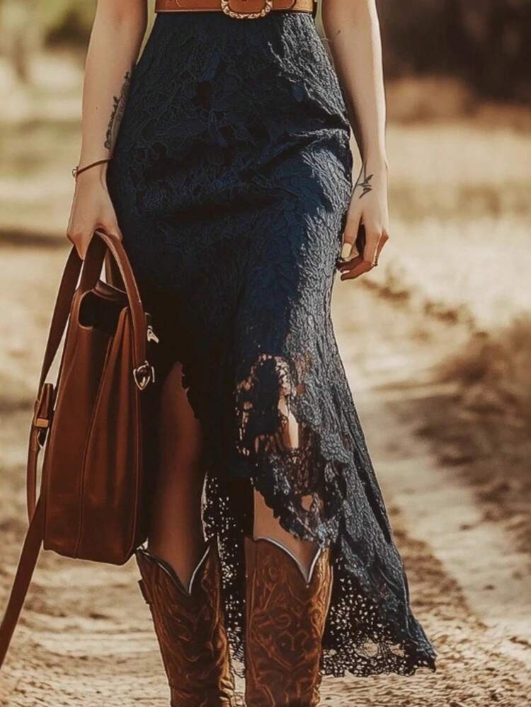 Vestido midi sin mangas de encaje azul, estilo bohemio retro - Nueva colección 2026 para mujer - Negro - Añade 3