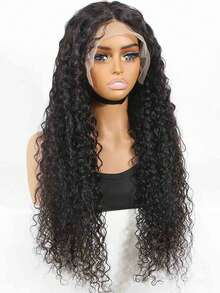 Tóc giả ren phía trước 13x4, tóc thật, đã tỉa sẵn, mật độ 150, tóc giả Brazil gợn sóng ướt, tóc giả ren trong suốt 13x4, tóc xoăn cho nữ, tóc thật gợn sóng nước đã tỉa sẵn với tóc con, màu đen tự nhiên (8-26 28 30 inch) - Natural Black - Xem 5