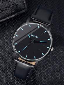 3件套新款时尚男士商务休闲石英表，指针式显示，搭配皮质表带和子弹吊坠项链，适合派对、旅行、母亲节、父亲节、返校季、假期等场合的送礼。 - 彩色 - 查看 3