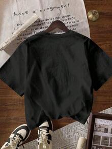 Women's Short-Sleeved T-Shirt With Round Neck, Printed With Leopard And Star Pattern - 黑色 - 查看 2