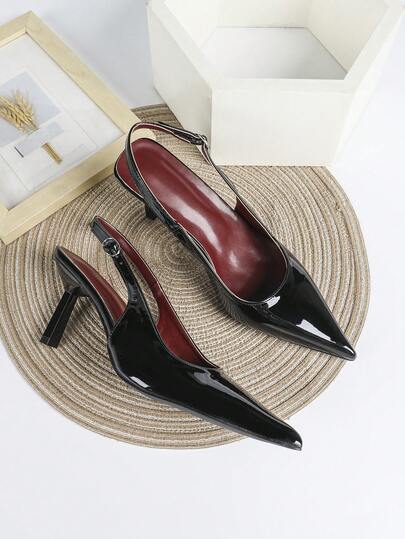 Giày cao gót nữ màu đen, mũi nhọn, kiểu dáng slip-on, thích hợp cho tiệc cưới, cao 7cm.