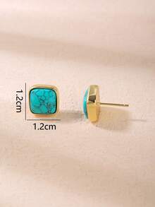 1Pair Elegant Jewelry 10MM Square Synthetic Turquoise Stone Claw Setting Stud Earrings For Women Gifts Daily Wedding - Mint Blue - View 3