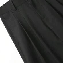 GRDR Solid Color Slanted Cut Straight Leg Casual Pants, Button & Zipper Closure, Draping Effect Slimming Straight Leg Sweatpants For Daily Commute - Black - View 7
