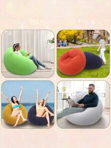 1pc Inflatable Sofa, Inflatable Lazy Sofa, PVC Single Spherical Sofa, Foldable Outdoor Leisure Sofa Chair (Bulk Goods With Gray And Black Bottoms, Shipped Randomly) - Khaki - View 8