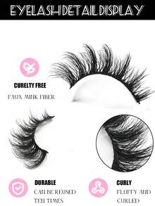 5 Pairs Fluffy Cartoon Style False Eyelashes, Natural Cat Eye Design, Faux Mink, Wispy Lash Strips - View 5