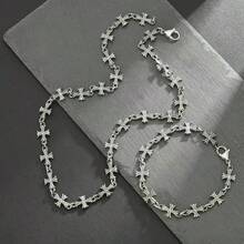 1PC Personalized Punk Style Men's Jewelry Set, Hip Hop Cross Necklace Bracelet, Also Suitable For Women's Y2K Accessories - Silver - View 1