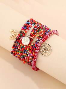 3pcs/Set Women'S Bohemian Style Tree Beaded Bracelet Set - Multicolor - View 2