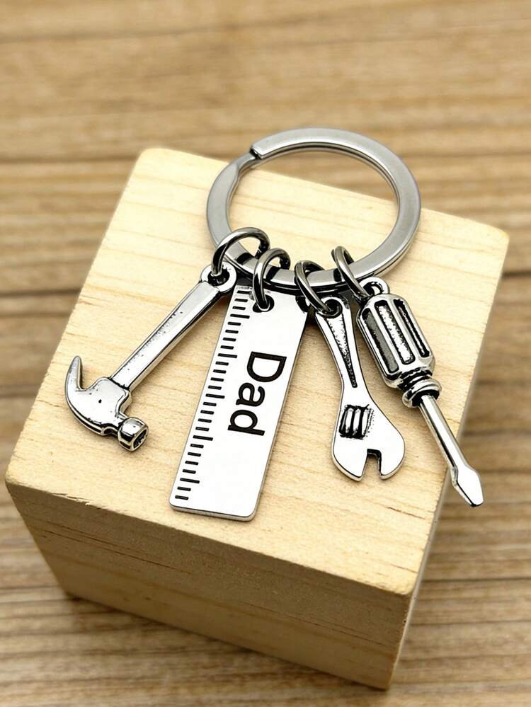 1pc DIY Stainless Steel Tool Keychain - Suitable For Dad, Grandpa, And Grandfathers; Hammer, Screwdriver, Wrench Metal Pendant; Practical Keychain Gift For Father's Day And Thanksgiving. - Multicolor - View 1