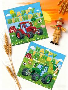 48 khăn ăn dùng một lần in hình máy kéo xanh nông trại 13"x13", thích hợp cho tiệc sinh nhật, lễ kỷ niệm chủ đề nông trại và sử dụng hàng ngày - Nhiều màu - Xem 6