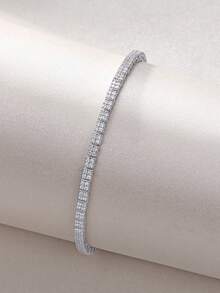 925 Sterling Silver Moissanite Tennis Bracelet For Women, Hypoallergenic, Fully Paved, Minimalist Ins Style, Versatile For Commute, Gift For Valentine's Day/Birthday, Comes In Gift Box - Silver - View 5