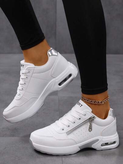 Giày thể thao nữ mùa xuân/thu mới, giày thể thao nữ đế đệm, giày chạy bộ nữ màu trắng, giày thể thao nữ buộc dây mũi tròn, giày trắng nữ, giày du lịch thời trang nữ, giày da nữ, giày đi bộ nữ, giày chạy bộ đường trường nữ, giày thể thao nữ cổ thấp, giày thể thao nữ có khóa kéo trang trí, giày thể thao nữ đế xuồng