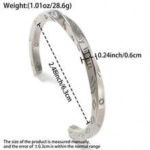 1pc Minimalist Luxury 18K Gold Plated Silver Infinity Loop Engraved Open Bangle Bracelet, Unisex Daily Wear, Couples Jewelry - Silver - View 7