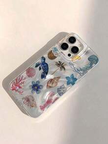 1pc 1pc Jellyfish Feather Print Full Cover TPU Shockproof Phone Case, Compatible With Apple 16, 15, 14, 13, 12, 11 Pro Max And Series Waterproof Anti-Fall Scratch Resistant-For-Your-New- Phone Cases  17 Pro Max Case - 1pc - 查看 3