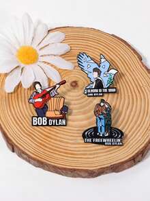 3 chiếc ghim cài áo phong cách Rock & Roll, phụ kiện huy hiệu kim loại chủ đề âm nhạc dân gian, thơ ca, thời trang sáng tạo. - Nhiều màu - Xem 6