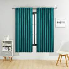 单片装或双片装可选尺寸/系带式窗帘/杆袋式窗帘/可使用夹子/遮光窗帘套装/纯色隔热遮光窗帘/适用于客厅、办公室、家庭、卧室，短款可用作厨房窗帘 - 薄荷藍 - 查看 29