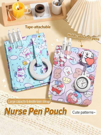 1个护士专用防漏笔袋 - 2种医疗风格可选，采用耐用厚面料制成，印有小女孩图案，适合护士/医生/医务人员/医院实习生，可作为护士节礼物、医院周年纪念纪念品、春季工作必备品、医疗专业配件、医务人员礼品。
