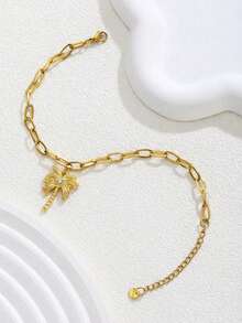1pc Fashionable Exquisite Gold Stainless Steel Chain Small Turtle Pendant With Zirconia Coconut Tree Pendant Foot Chain Summer Style Fake Style Decorative Foot Chain Accessories - Gold - View 7