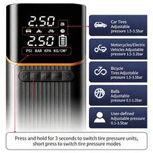 Portable Wireless Car Tire Inflator Air Compressor With Digital Pressure Gauge LED Emergency Light Auto Shut Off Function, Rechargeable Electric Air Pump For Car Bicycle Motorcycle Balls And Other InflatablesMultifunctional Mini Car Air Pump Portable Tire Inflator With USB Charging, 5 Adjustable Pressure Modes, LED Light And Power Bank Function, Suitable For Car Tires Bike Motorcycle Balls Swimming Rings - Wireless - View 6