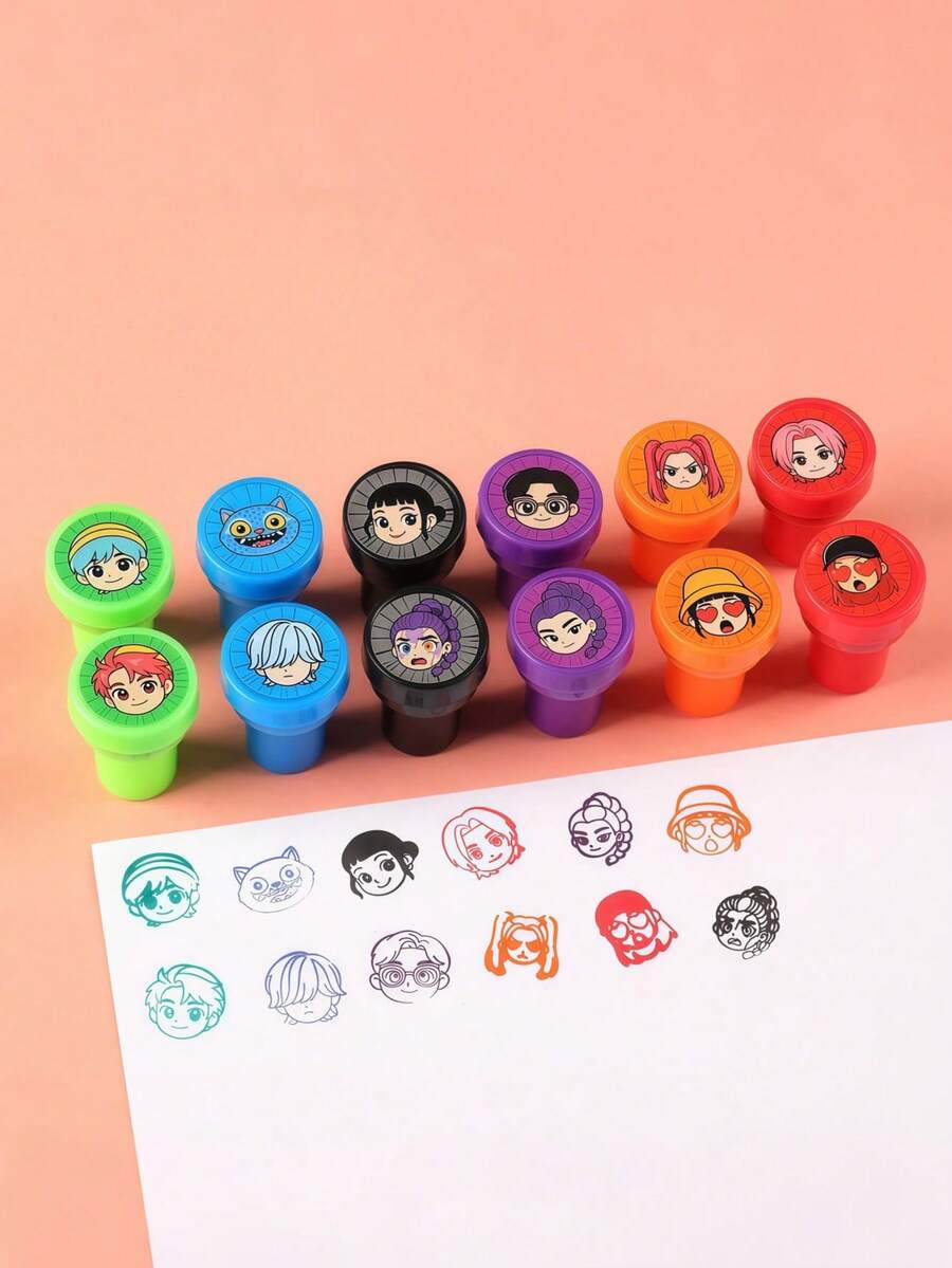 12件套热门狩猎群女巫卡通墨水儿童创意涂鸦印章玩具动漫同款印章礼物 - 彩色 - 查看 1