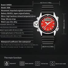 SANDA. SANDA Men's Retro Sports Electronic Watch, Dual Display Dial, Multi-Function Digital Wristwatch, Suitable For Outdoor And Daily Wear - Silver - View 2
