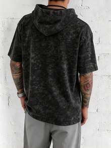 Kaos Hoodie Pria Kasual dengan Efek Usang dan Cuci, Cocok untuk Pakaian Sehari-hari, Santai & Berpergian - Hitam - View 3