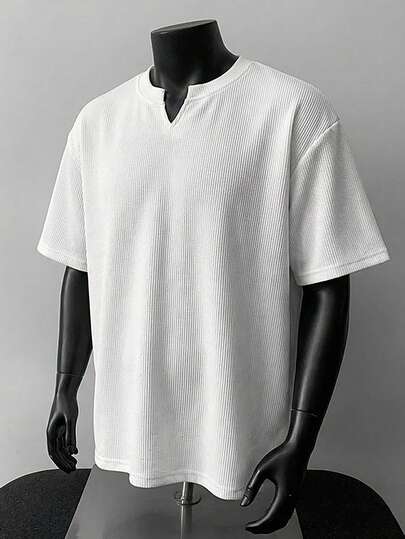 夏季美式复古V领修身休闲男士衬衫，中国制造