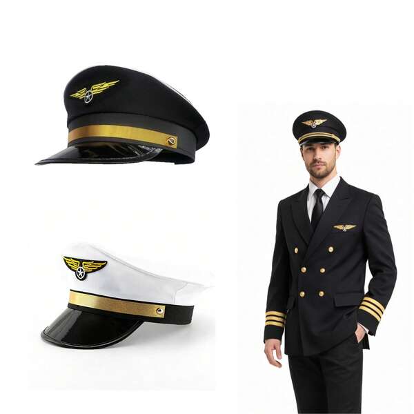 1pc Pilot Hat, Includes Black And White Colors, Fun Costume Accessory For Pilot/Captain Theme Parties, Beach Parties, Masquerade, Great Gift, Cosplay Uniform,Summer,Holiday