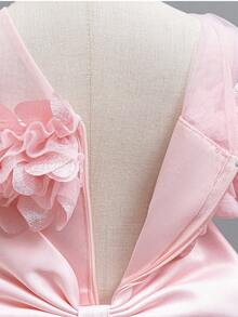 Luxury Children's Puffy Skirt, Off-Shoulder Floral Dress, Young Girl Birthday Party Trailing Dress - Pink - View 7