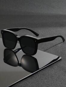 1 Pair Oversized Square Frame Glasses, Minimalist Versatile Design, Fits Over Prescription Glasses, Suitable For Outdoor Gatherings, Vacations, Driving, Also Can Be Used As Photo Props - 彩色 - 查看 2