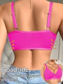 Solid Color Patchwork Front-Open Wireless Bra For Women - Hot Pink - View 2