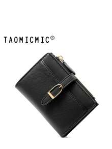 Ví nữ ngắn bằng da PU phối nhiều màu sắc cao cấp, kiểu dáng gập đôi, tối giản, đựng thẻ, khóa cài nút bấm. Ví nam mini, ví cầm tay, ví da nhỏ, ví đựng thẻ, ví đựng tiền xu. - màu đen - Xem 9