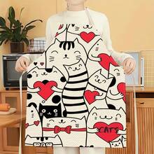 1 chiếc tạp dề hình trái tim họa tiết mèo, tạp dề in hình thời trang ngộ nghĩnh, tạp dề nhà bếp dùng khi nấu nướng, dọn dẹp, tạp dề gia đình sáng tạo. - Nhiều màu - Xem 18