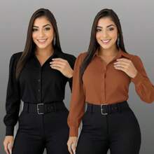 Kit Of 2 Women's Dress Shirts With Buttons, Long Sleeves, - KIT OF 2 BLACK aND CARAMEL SHIRTS (ONE COLOR) - View 2