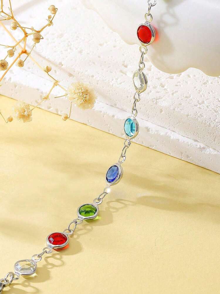 1 chiếc vòng tay hình trái tim tối giản thời trang nhiều màu sắc (màu thủy tinh đính kèm ngẫu nhiên) - Bạc - Xem 4