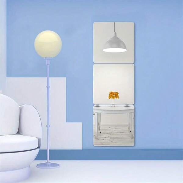 Bộ 4 miếng dán tường gương 3D acrylic, kích thước 30+35cm, dày 1mm, kết hợp gương 3D acrylic viền tròn, gương trang điểm tại nhà, gương phòng tập/hành lang.