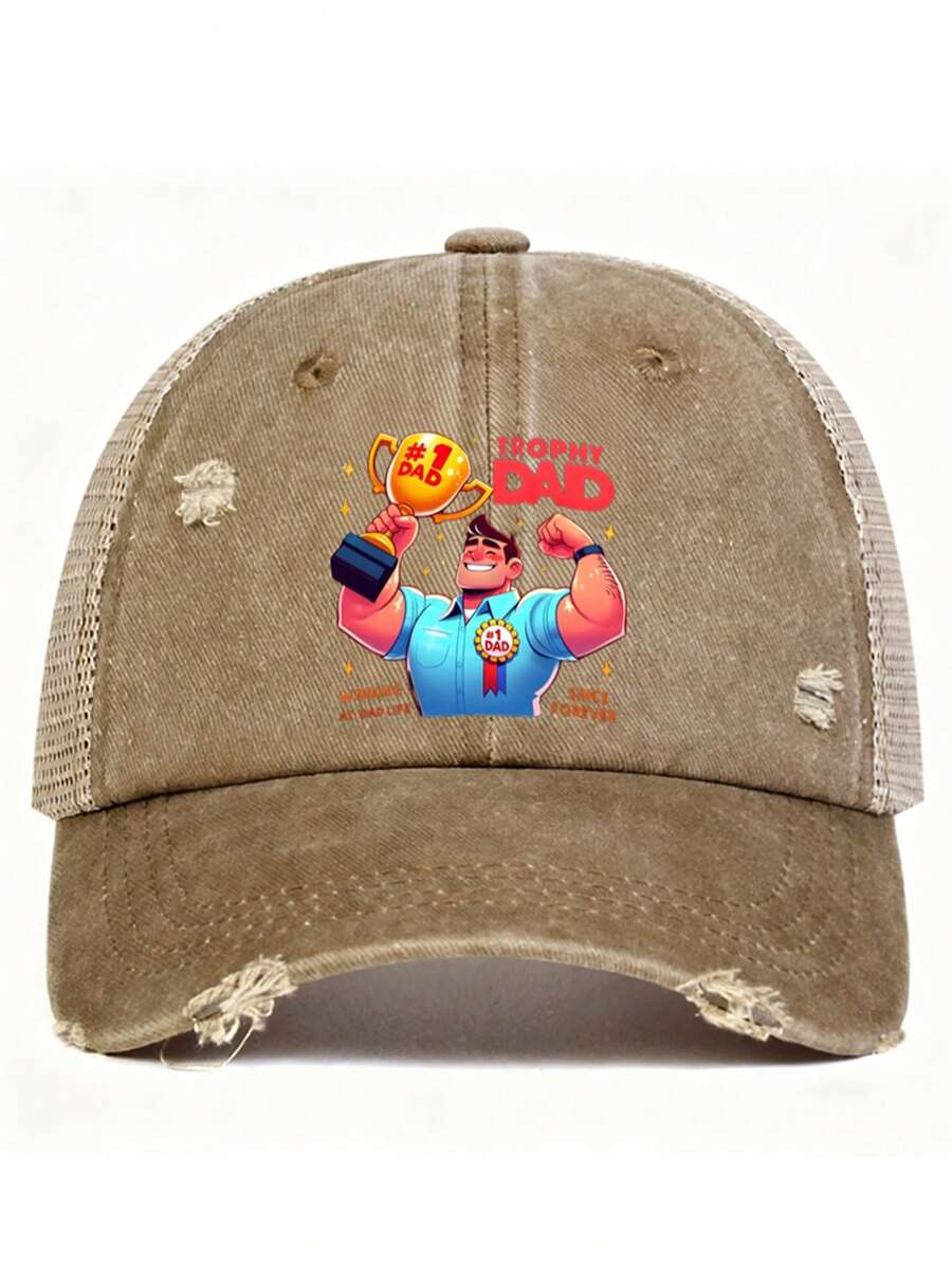 1pc Father's Day Dad Baseball Hat, "TROPHY DAD" Print,Best Dad Ever Gifts From Daughter,Fathers Day Gifts For Daddy Grandpa Husband - Multicolor - View 1