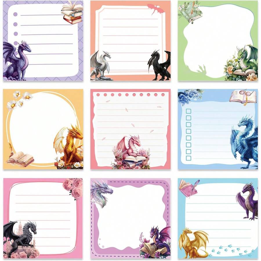 2/4/8-Pack Dragon-Themed Sticky Notes Gift, Adorable Dragon Pattern Notepad 7.62x7.62cm, Perfect For Students & Colleagues, Fun Self-Adhesive Notes, Office & Study Supplies, Unisex - one-size - View 1