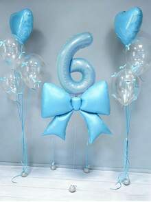 12件套生日装饰套装，包括：大号浅蓝色蝴蝶结铝箔气球、40英寸蓝色0-9数字生日气球、18英寸蓝色心形气球、透明乳胶气球（含气球丝带），适用于生日派对、周年纪念装饰。 - 淺藍色 - 查看 6