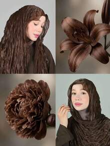 1 Pc Solid-Color Crepe Wrap Hair Hijab, Prayer Headscarf Long Robe, Multipurpose Hair Accessory, Lightweight Shawl - Multicolor - View 5